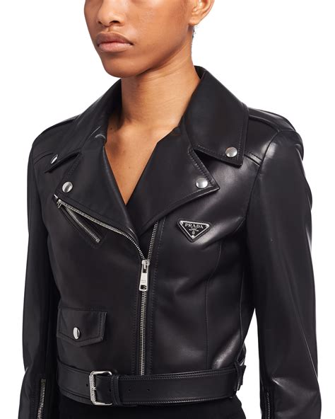 leather prada|prada leather jacket women's.